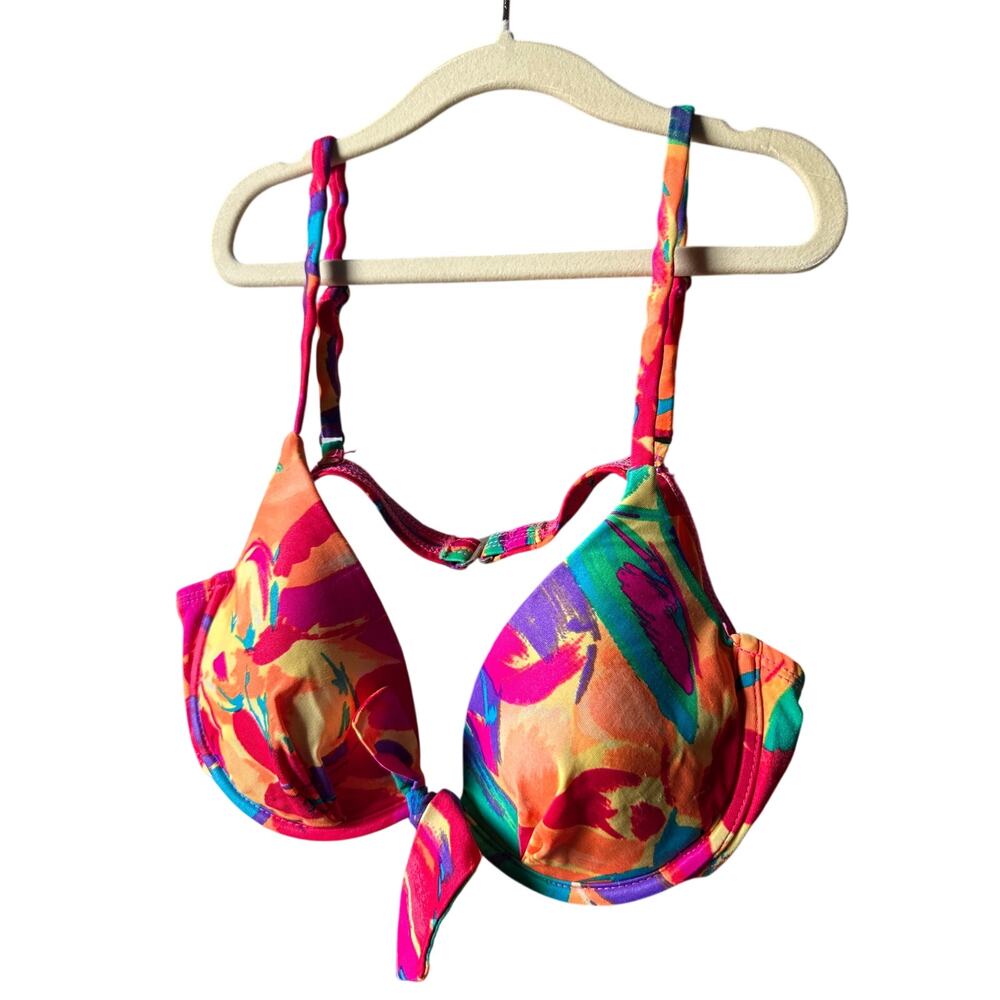 Vintage 80s Bikini Top Small 10 Floral Resort Spandex Stretchy